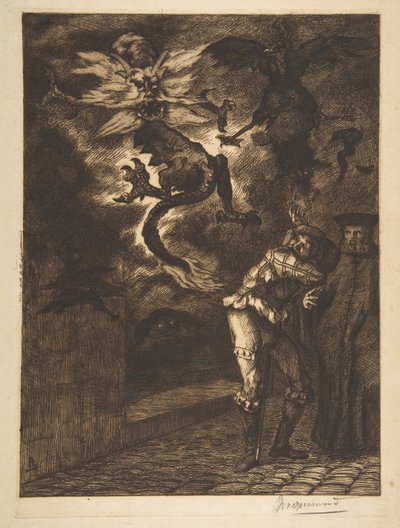 Fora do meu sol, patifes! Panurge deixando Raminagrobis, 1854-1855. de Felix Bracquemond