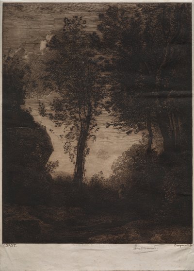 Paisagem: Pôr do sol, depois de Corot, c. 1858 de Felix Bracquemond