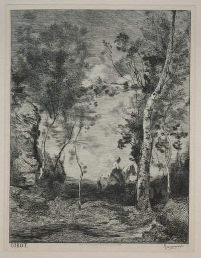 Paisagem, ou O Cavalo Branco, depois de Corot, c. 1858 de Felix Bracquemond