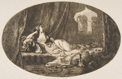 Odalisca reclinada em um harém, de Titres de Romance, 1857. de Felix Bracquemond