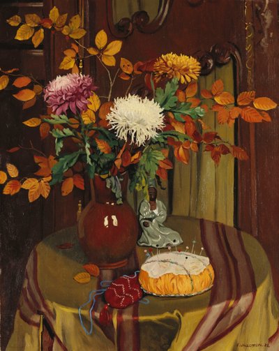 Crisântemos e folhas de outono; Crisântemos e folhagem de outono, 1922 de Felix Edouard Vallotton