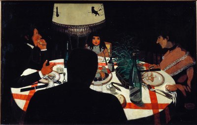 Jantar, efeito de lâmpada. (1899. Óleo sobre madeira) de Felix Edouard Vallotton