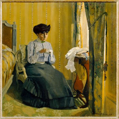 Mulher a coser num interior de Felix Edouard Vallotton