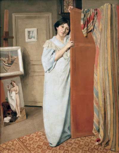 Interior da oficina com a esposa do artista de Felix Edouard Vallotton