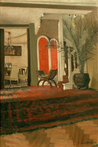 Interior, sala de estar com escadas e sala de jantar na fo de Felix Edouard Vallotton