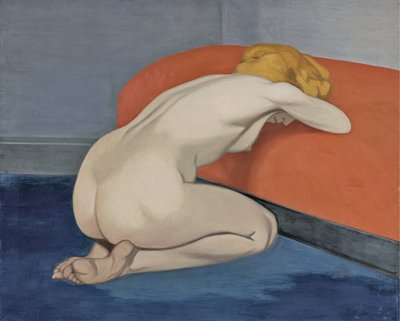Mulher nua ajoelhada na frente de um sofá vermelho, 1915 de Felix Edouard Vallotton