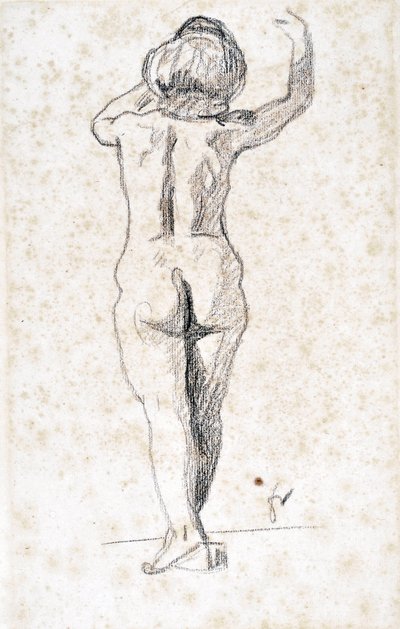 Nu de dos - Obra de Felix Vallotton (1865-1925), grafite sobre papel (28x18 cm), início do século XX - Museu do hospício Saint Roch, Issoudun - Menção obrigatória de Felix Edouard Vallotton