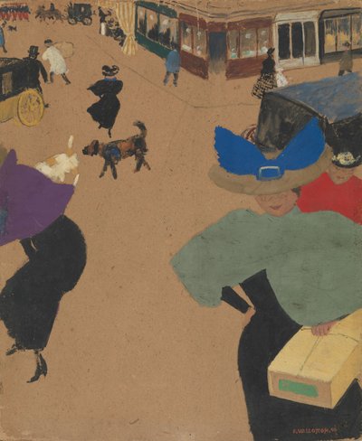 Cena de rua em Paris (Coin de rue à Paris), 1895 (guache e óleo sobre papelão) de Felix Edouard Vallotton