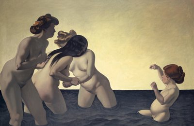 Três mulheres e uma menina brincando na água, 1907. de Felix Edouard Vallotton