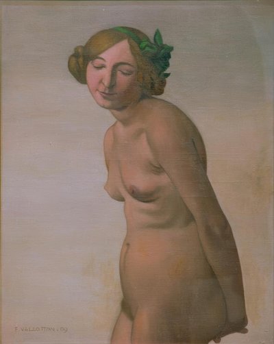 Nu feminino com laço de cabelo verde de Felix Edouard Vallotton