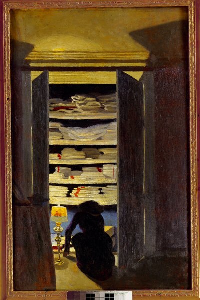 Mulher à procura num armário. Pintura de Felix Vallotton (1865-1925) Ec. Século XX. Coleção particular. de Felix Edouard Vallotton