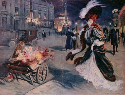 Paris à noite no bairro da Ópera, 1907 de Felix Fournery