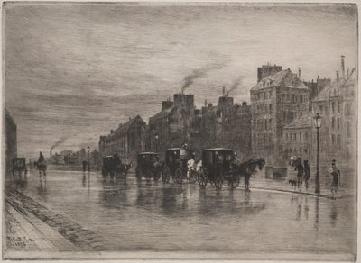 Uma manhã de inverno no Quai de LHotel-Dieu, 1876. de Felix Hilaire Buhot