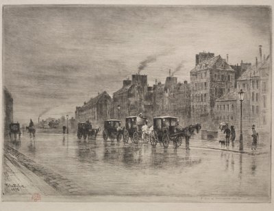 Uma manhã de inverno no Quai de l&39;Hotel-Dieu, 1876. de Felix Hilaire Buhot