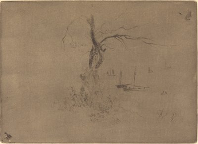 Árvores e barcos de Felix Hilaire Buhot