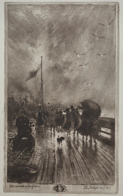 Desembarque na Inglaterra, 1879. de Felix Hilaire Buhot