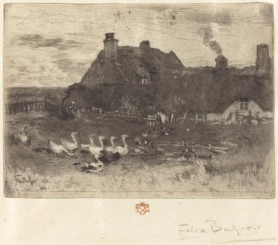 Les Petites Chaumières (Casas de Palha - Prato Pequeno) de Felix Hilaire Buhot