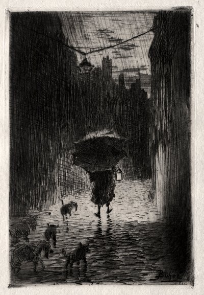 Chuva e guarda-chuva de Felix Hilaire Buhot