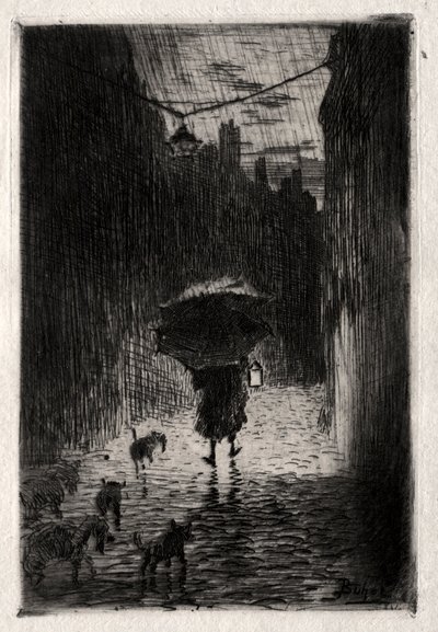 Chuva e guarda-chuva, c. 1875 de Felix Hilaire Buhot