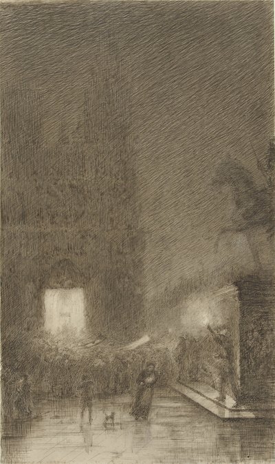 Reunindo-se à noite em frente a uma catedral de Felix Hilaire Buhot