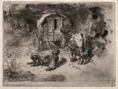 Os Guardiões da Casa, ou os Amigos do Saltimbanque de Felix Hilaire Buhot
