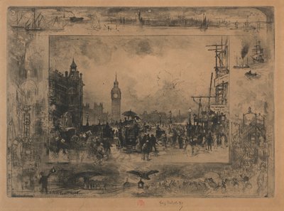 Ponte de Westminster, ou Torre de Westminster, 1884. de Felix Hilaire Buhot