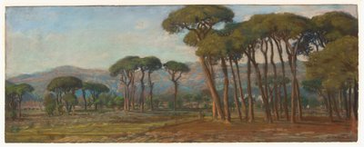 Extensa paisagem com uma vila e encosta à distância de Felix Hippolyte Lanoue