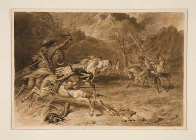 Desenho para The Encounter (Luta Indiana a Cavalo) de Felix O. C. Darley