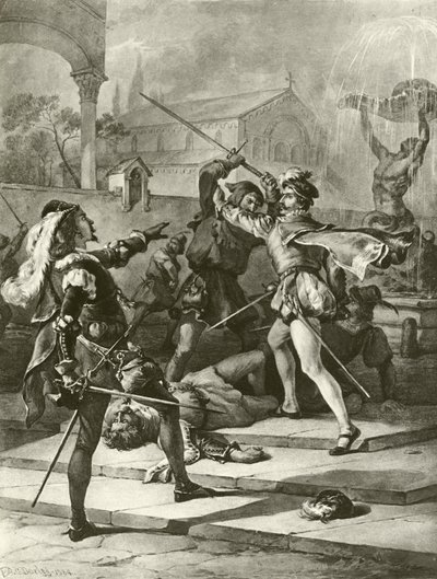 Romeu e Julieta. Agir I-Cena I (gravura) de Felix Octavius Carr Darley