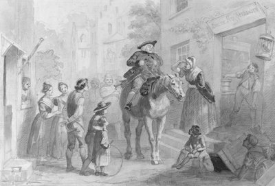 Cena da vila com figuras coloniais holandesas do álbum Hosack. de Felix Octavius Carr Darley