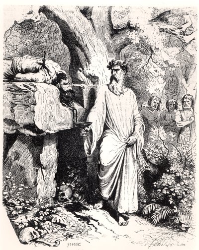 Sacrifício humano por um druida gaulês, de &39;Histoire de France&39; por LP Anquetil, 1851 de Felix Philippoteaux