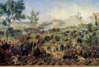 Vista da Batalha de Montebello di Casteggio, 20/05/1859 A França vence o exército austríaco. Pintura de Henri-Felix-Emmanuel Philippoteaux (1815-1884) 1862. Dim. 1x1,5 m. Paris, Musee de l