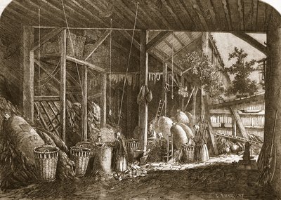 Um armazém de pano no Quartier Mouffetard, em Paris, ilustração de &39;The Illustrated London News&39;, 8 de junho de 1861 de Felix Thorigny