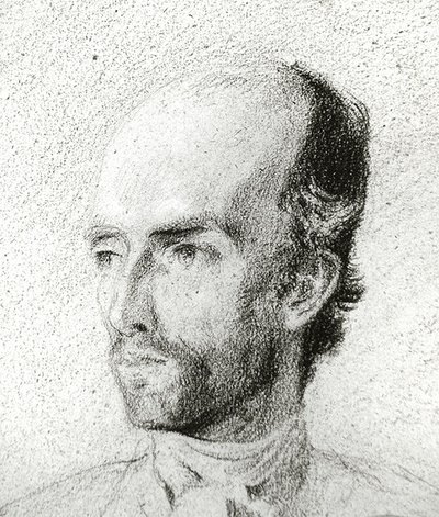 Retrato de um Homem, c.1845 (giz negro elevado com branco sobre papel castanho) de Félix Ziem