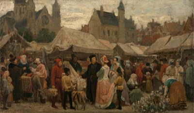 Uma feira em Gand na Idade Média, estudo, c.1862 (óleo sobre tela) de Felix de Vigne