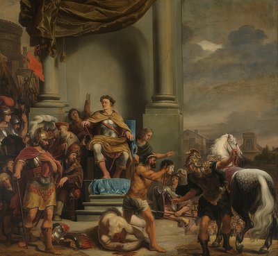 Titus Manlius Imperiosus Torquatus ordena a decapitação de seu filho. 1661-64 de Ferdinand Bol