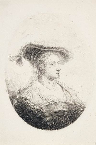 Jovem senhora com chapéu de plumas, 1644 de Ferdinand Bol