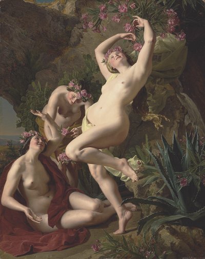 Alemão: Die drei Nymphen des Homer Três graças enfeitadas com rosas de Ferdinand Georg Waldmuller
