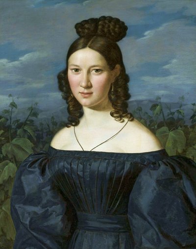 Polaco:  Portret młodej dziewczyny Retrato de uma jovem mulher. de Ferdinand Georg Waldmuller