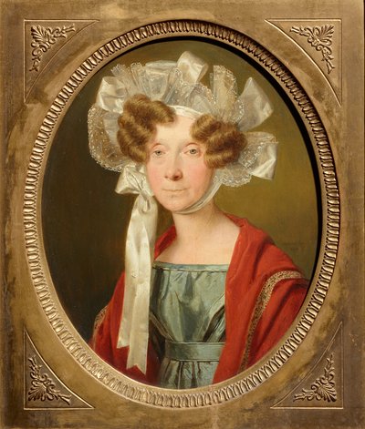 Retrato de uma dama com touca de renda de Ferdinand Georg Waldmüller