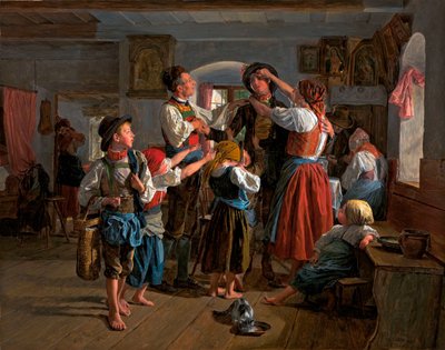 A despedida do recruta - Pintura de Ferdinand Georg Waldmueller (1793-1865), óleo sobre madeira (59x74 cm) de Ferdinand Georg Waldmuller