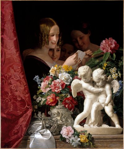 As raparigas, a ler uma carta. Pintura de Ferdinand Georg Waldmuller (1793-1865) de Ferdinand Georg Waldmuller
