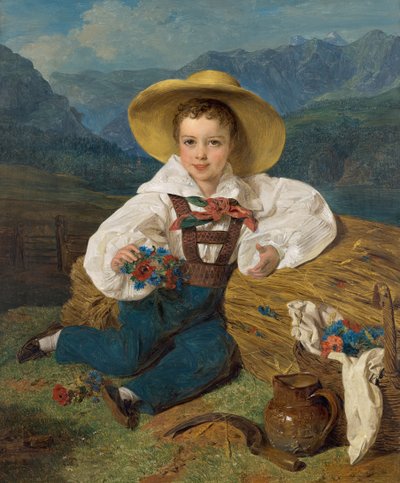 Retrato do Conde Dmitri Alexandrovich Apraxin 1826-1899 quando criança em frente a uma montanha..., 1832. de Ferdinand Georg Waldmuller