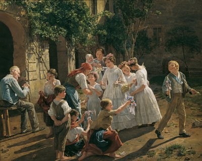 A manhã da Festa de Corpus Christi por Waldmueller, Ferdinand Georg (1793-1865). Óleo sobre madeira de Ferdinand Georg Waldmuller