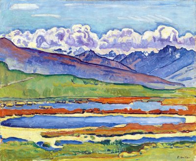 Lagoa em Crans Montana (Crans-Montana) (Suíça). (Long Pond Crans Montana). Pintura de Ferdinand Hodler (1853-1918), óleo sobre tela de Ferdinand Hodler