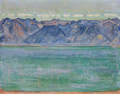 Lago Genebra com os Alpes Savoy, c. 1905. de Ferdinand Hodler