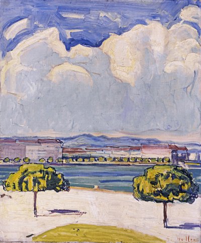 O Quai du Mont-Blanc em Genebra visto do Jardin Anglais, c. 1910. de Ferdinand Hodler