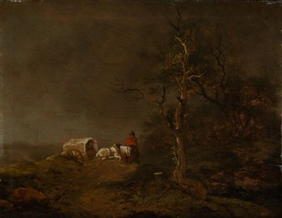 Paisagem de tempestade com carroça de camponeses de Ferdinand Kobell