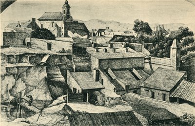 Pedreira em Alt-Matzleinsdorf, com a igreja paroquial de St Florian em Viena, 1814-1815, 1943. de Ferdinand Olivier