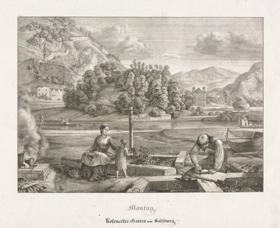 Sete vistas em Salzburgo e Berchtesgaden: segunda-feira: Rosenecker Garden Salzburg, 1823. de Ferdinand Olivier